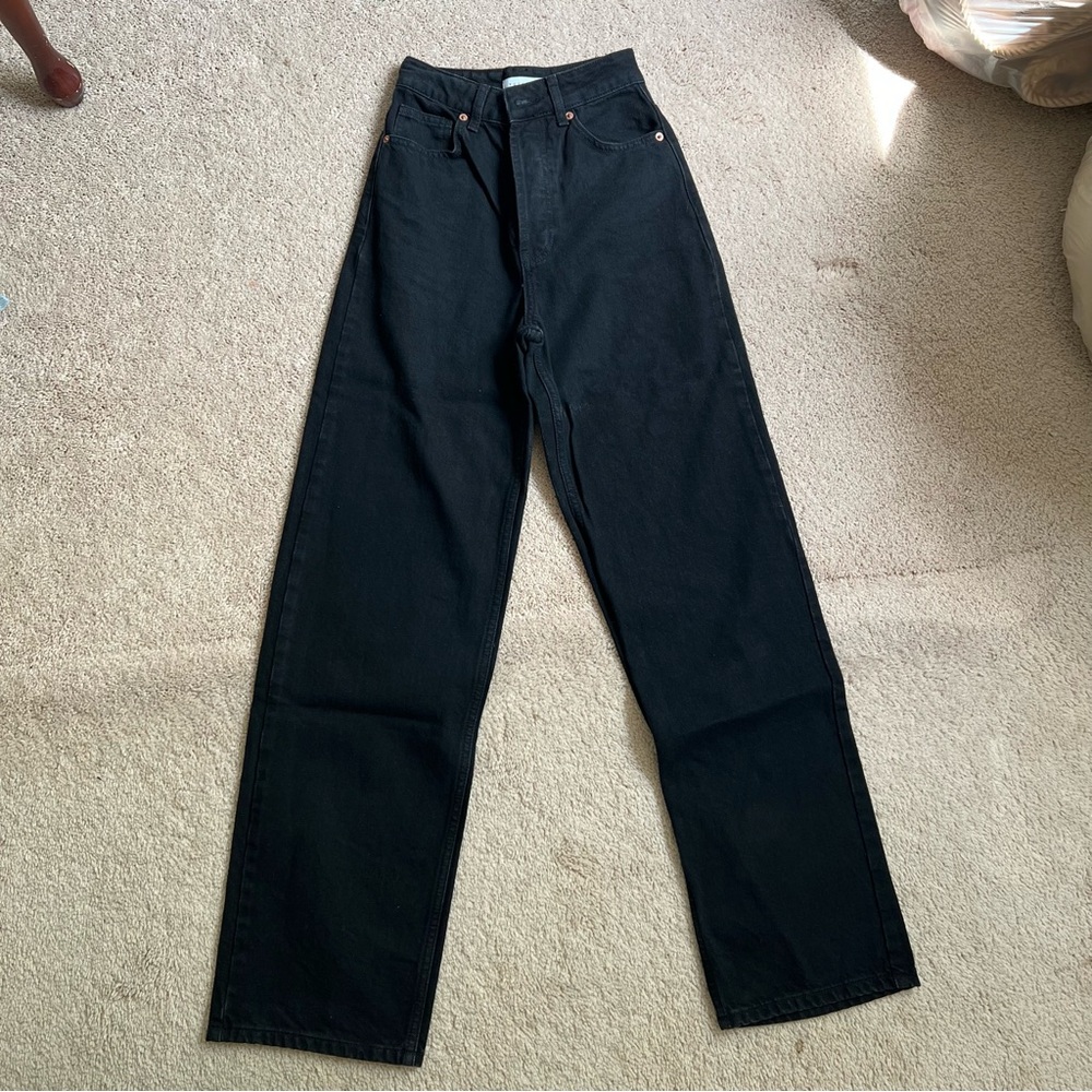 Topshop Oversized Mom Jeans Straight Leg Black Dark Wash Size W24 L32